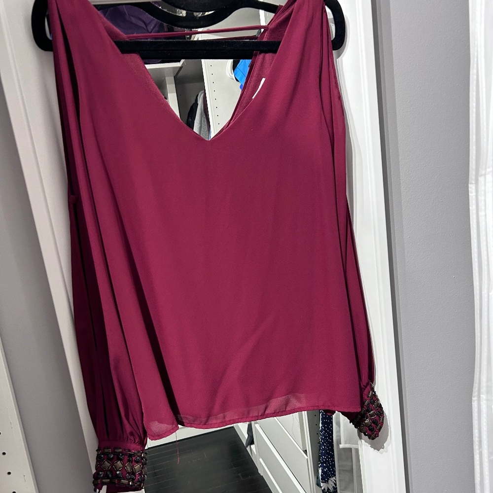 Francesca's Deep Red Open Sleeve Blouse